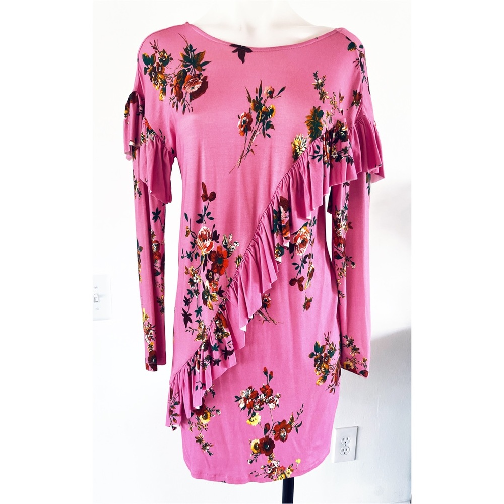 Pink floral dress with ruffle Size S